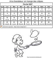 Calendrier à colorier de février 2027