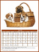Calendrier de mars 2027 chiens