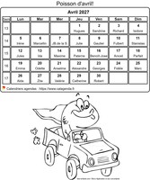 Calendrier à colorier d'avril 2027