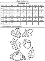 Calendrier à colorier de novembre 2027