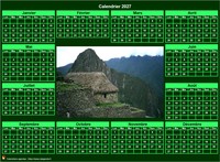 Calendrier 2027 photo annuel à imprimer, fond vert, format paysage Calendrier 2027 photo annuel à imprimer, fond vert, format paysage