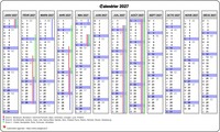 Calendrier 2027 scolaire avec agenda et les numéros de semaine
