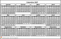 Calendrier 2027 format paysage Calendrier 2027 format paysage