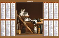 Calendrier 2027 annuel de style calendrier des postes avec des chats