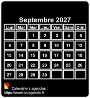Calendrier d'avril 2027 à imprimer, fond noir, taille mini, format poche, spécial portefeuille
