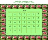 Calendrier 2027 agenda décoratif d'avril, cadre avec motifs nénuphars