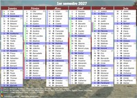 Calendrier 2027 à imprimer, semestriel, avec les fêtes, format portrait, une colonne par mois