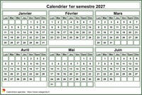 Calendrier 2027 à imprimer, semestriel, format mini de poche, fond blanc Calendrier 2027 à imprimer, semestriel, format mini de poche, fond blanc