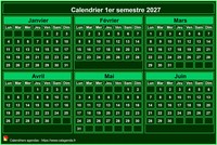 Calendrier 2027 à imprimer, semestriel, format mini de poche, fond vert Calendrier 2027 à imprimer, semestriel, format mini de poche, fond vert