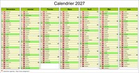 Calendrier semestriel 2027 de sept mois (décembre à juin et juillet à janvier)