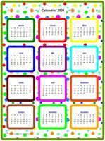 Calendrier 2026 annuel multi-couleurs