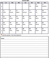 Calendrier 2026 mensuel avec notes