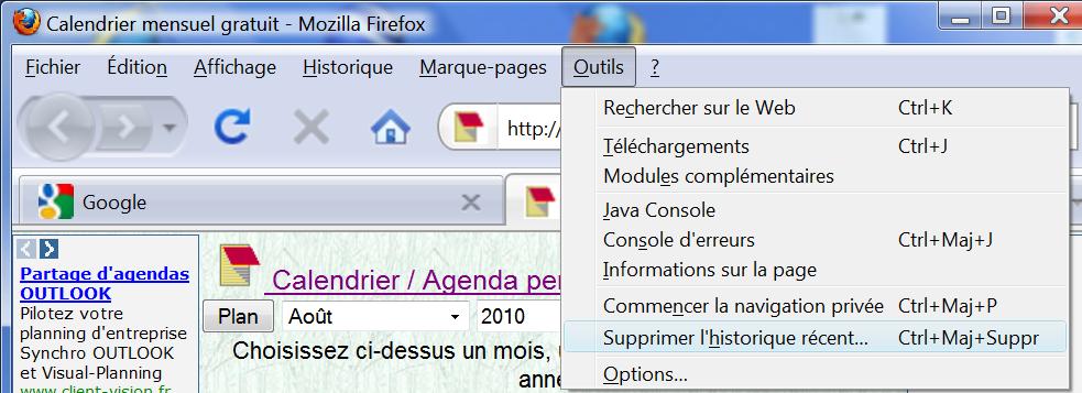 Accés aux options via le menu de Mozilla Firefox
