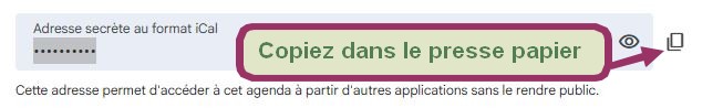 Adresse secrète au format iCal